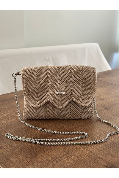 RELYA Women's Macrame Chickpea Color Strap Knitted Snap Shoulder Bag Width 22 cm Length 18 cm Depth 1.5 cm