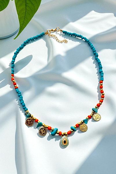 PETEK AKSESUAR Bead Drop Eye Coin Necklace