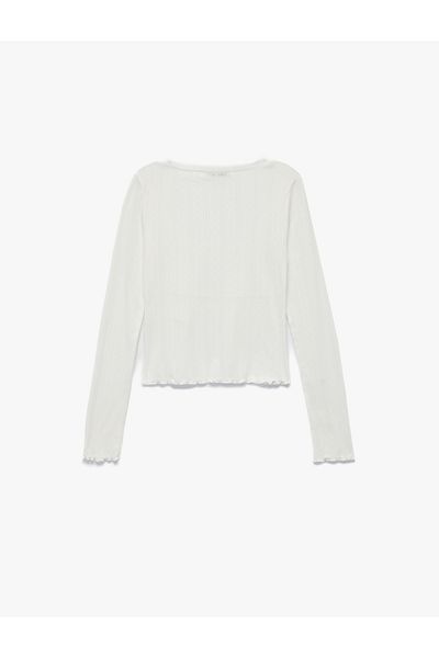 Koton Top de pijama din bumbac, slim fit, cu mâneci lungi, cu decolteu în U