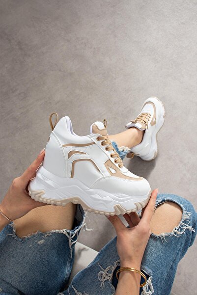 Modanizm Devora Beyaz Nude Gizli Topuklu Spor Ayakkabı