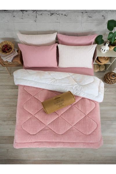 Sudemhome Double Welsoft Sleeping Set Double Sided Wellsoft Fluffy Fleece Quilt and Battal Fitted Sheet