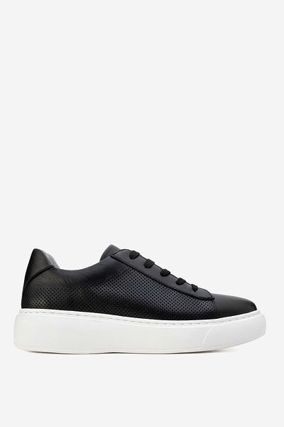 Dericlub Dericlub Women's Thick Sole Lace-Up Casual Shoes Real Leather Cr 2627 Black
