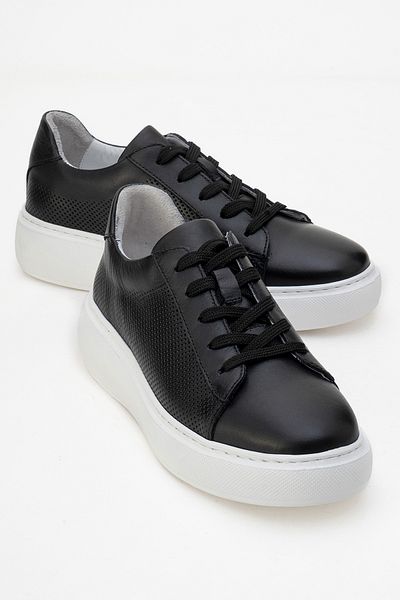 Dericlub Dericlub Women's Thick Sole Lace-Up Casual Shoes Real Leather Cr 2627 Black