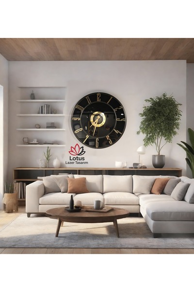 LotusLazer Tasarım Modern Dekoratif Aynalı Pleksi Duvar Saati – Gold 70×70 cm...