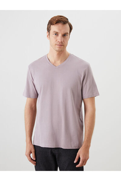 LC Waikiki Nevavm with Difference V-Neck Short Sleeve Combed Cotton Men's T-S...