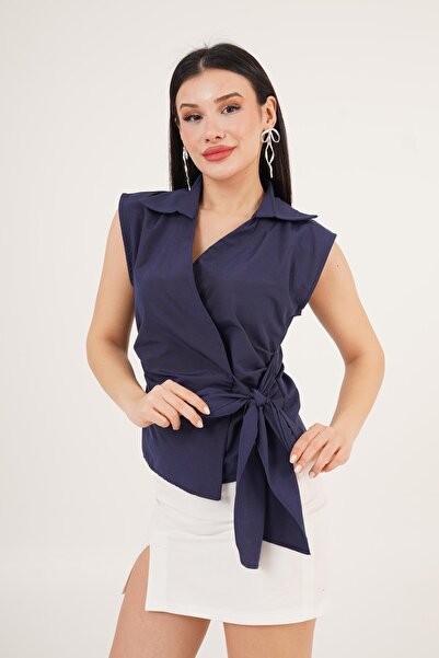 Hipo Trend Cămașă fără mâneci, cu legături laterale, albastru bleumarin