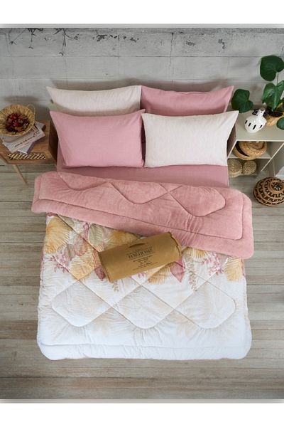 Sudemhome Double Welsoft Sleeping Set Double Sided Wellsoft Fluffy Fleece Quilt and Battal Fitted Sheet