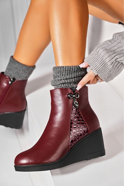 Joana Women's Burgundy Fur-lined Ankle Boots Made of Sheylin Eco-Leather