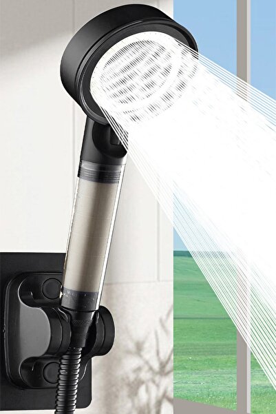 MoonTech 5 Fonksiyonlu Çelik Su Tasarruflu Filtreli Turbo Jet Duş Başlığı Siyah