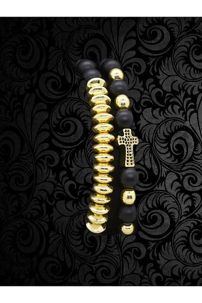 VOLY Set 2 bratari pandantiv cruce placat in aur 24k