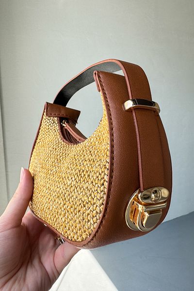 Cappmoda ÇNT-3034 Mini geantă de umăr cu detalii din paie