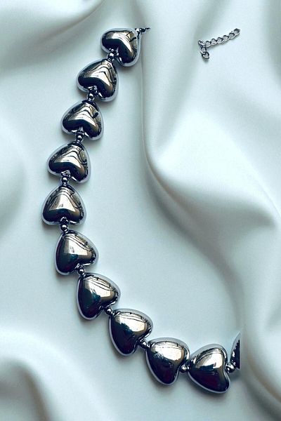 PETEK AKSESUAR Metalized Rank Heart Necklace