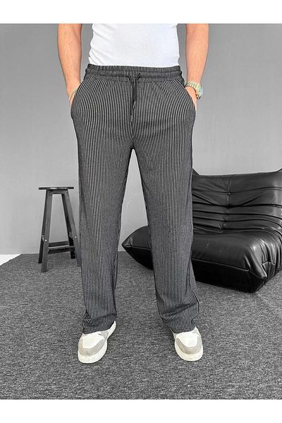 MODA CS Waterway Striped Pantalon με τσέπες - Μαύρο