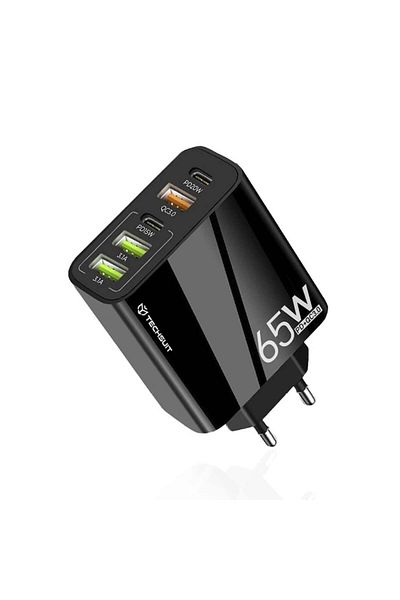 SKYDDAR INNOVATION Încărcător de perete cu 5 porturi, universal, 3x USB QC 3.0, 2x Tip-C PD 20W, 65W, GaN, (CHC2), negru