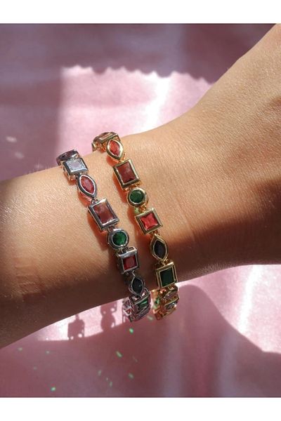 Reorah Collection Colorful Multiple Gems Steel Bracelet