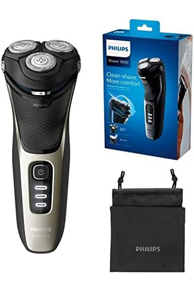 Philips Shaver Series 3000 - Electric Wet and Dry Shaver for Men with Fold-Out Trimmer and Travel Ba
