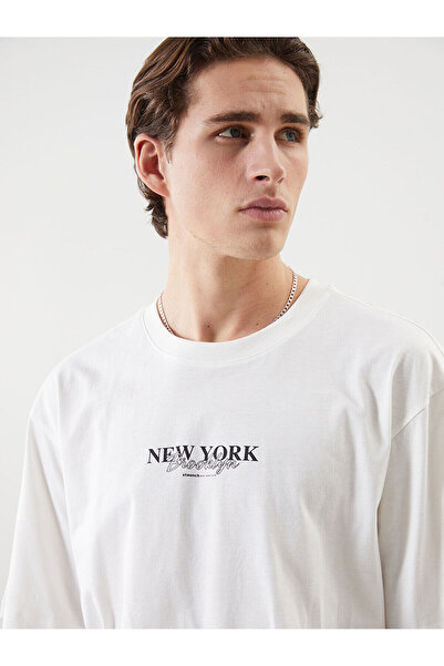 LC Waikiki Ανδρικό μπλουζάκι XSIDE Crew Neck New York με στάμπα από χτενισμένο βαμβάκι