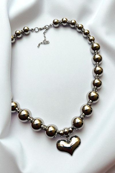 PETEK AKSESUAR Metalized Top Heart Necklace