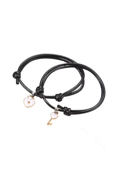 VOLY Set of 2 couple bracelets, heart and key, eco-leather, white heart