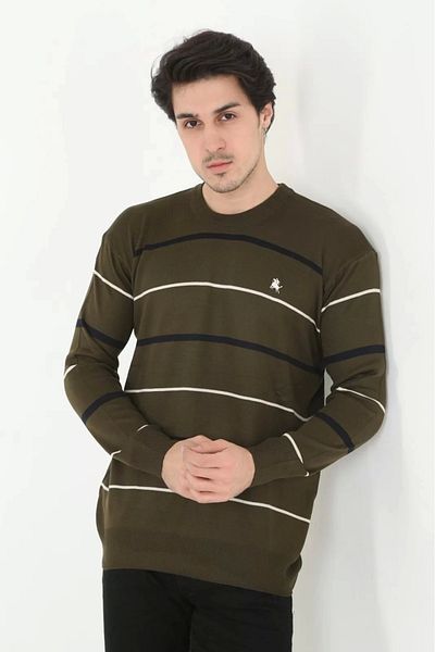 Silerra Pulover pentru bărbați cu dungi brodate - verde