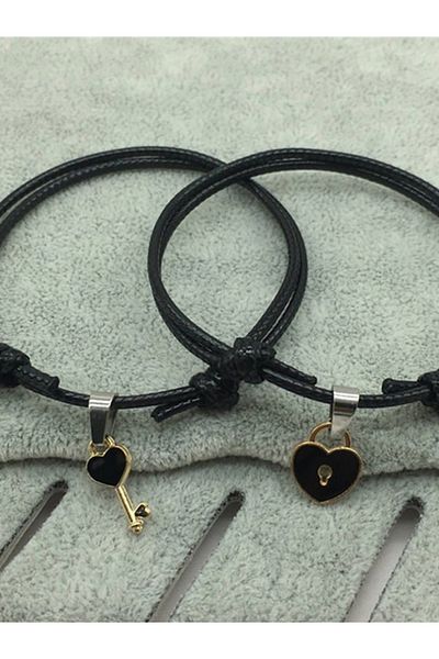 VOLY Set 2 bratari cu pandativ cu cheita, neagra cu auriu