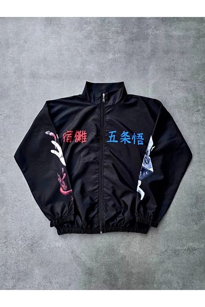 Vemora    Zippered Digital Printed Windbreaker - Black