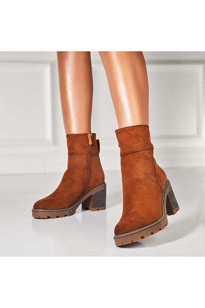 Joana Women's Camel Fur-lined Ankle Boots Made of Eco-Suede Leather Javeria