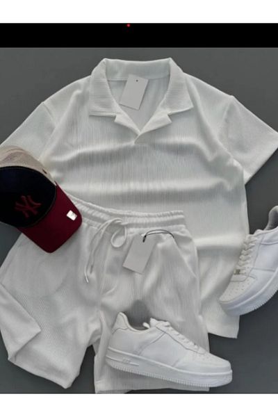 Sende Yakala Ribbed Ottoman Premium Fabric Polo Neck Unisex T-Shirt and Shorts Set