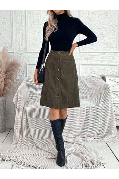 StreetWear Outlet Fusta Dama Raiata Cu Nasturi In Fata