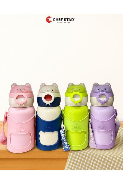 Chefstar Children's Thermos with Ear Cap Design and Carrying Strap – Unbreakable, Sturdy and Stylish Design