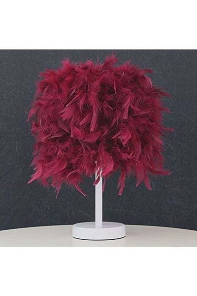 Raffine Modern Handmade Feather Lampshade Bedside Table Lamp Red 20x30cm