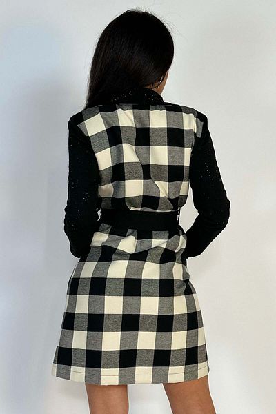 WildFashion Casual elegant dress jacket with checkered print and accessorized with rhinestones C789-1