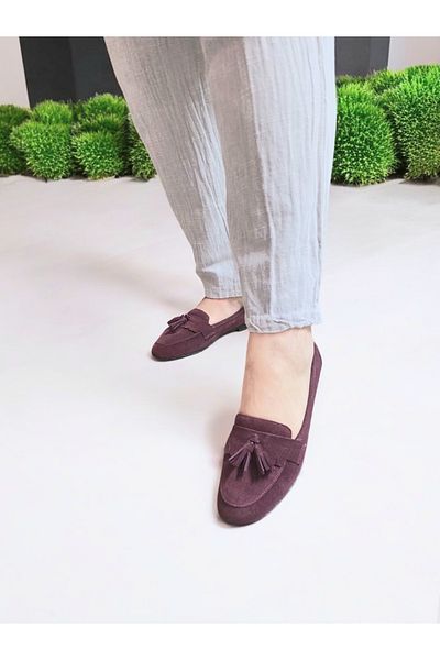 GokceKundura06 Tasseled Daily Genuine Leather Suede Comfortable and Stylish Loafer Shoes