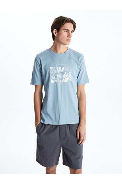 LC Waikiki Nevavm Men's Printed Combed Cotton T-Shirt with Oval Collar and Sh...
