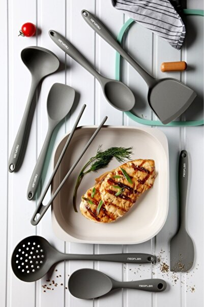 NEOFLAM طقم تقديم طهي من السيليكون باللون الرمادي مكون من 8 قطع