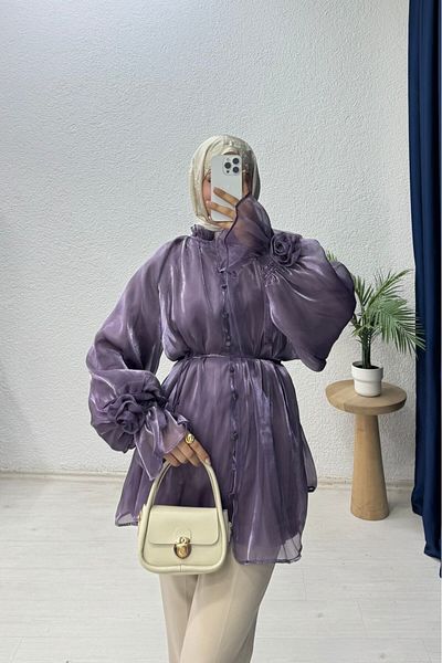 lurex moda Cămașă Rose din Organza