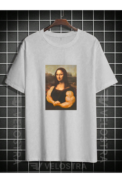 Velostra Unisex Muscular Mona Lisa cu imprimeu supradimensionat tricou