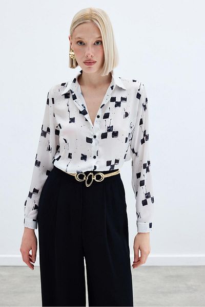 Sateen Patterned Classic Shirt - Black