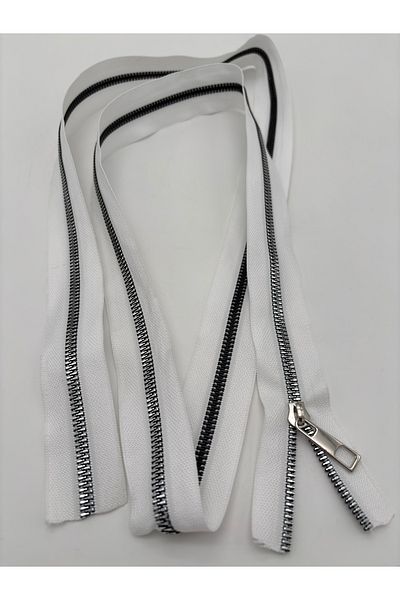 kumasfabrik (2 Meters) Silver Threaded White Zipper + Handgrip Head