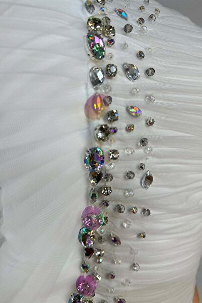 WildFashion Rochie lunga eleganta, pe un umar, accesorizata cu pietre strasuri si paiete V595-2