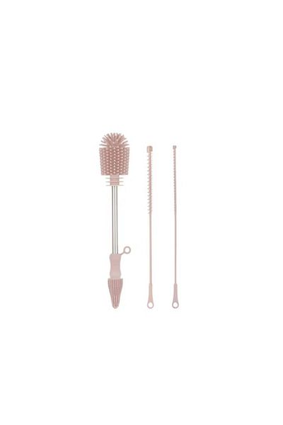 Haakaa Set of 3 Haakaa silicone bottle cleaning brushes, silver/pink