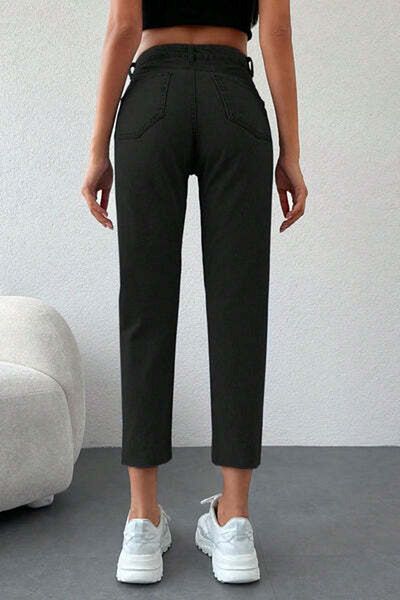 StreetWear Outlet Blugi Dama, Croiala Cropped Mom Fit, Tiv Nefinisat Si Rupturi