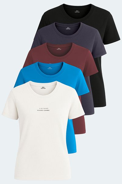 Slazenger Set de 5 tricouri pentru femei PAYTONS Ecru - Negru - Gri închis - Roșu Claret - Albastru