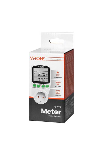 Virone Calculator de energie cu afisaj LCD VIRONE EM-1GS, 3680W, 16A, schuko, baterie incorporata, 2 tarife