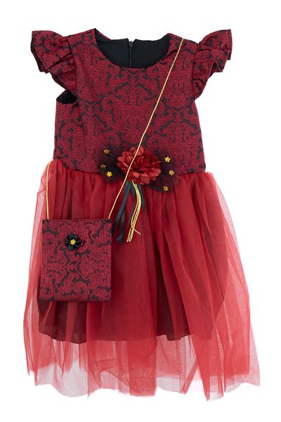 Oppland Girl's Dress 5-6-7-8 Years Old 100% Cotton Princess Model Bag Rope Belt Round Neck Lined