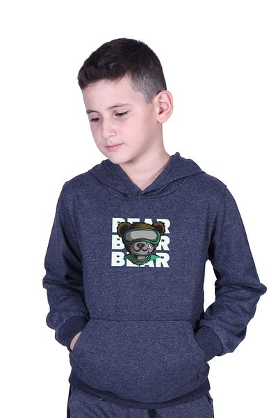 FYK KİDS Суитшърт за момче с качулка и щампа на кенгуру с джоб