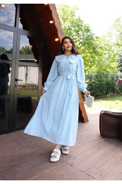 Dadali Dadali Collar Linen Woven Dress Baby Blue