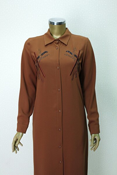 PERFECT 1547 ÖNDEN DÜĞMELİ GÖĞSÜ TAŞ İŞLEMELİ UZUN TUNİK QYS TUNİK #24-03#