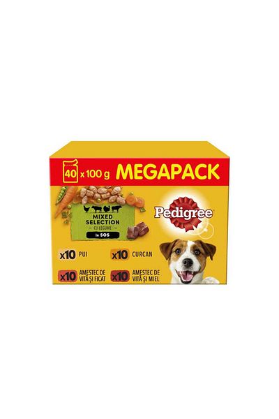 Pedigree Selecții pentru adulți cu legume în sos, pui, curcan, vită și miel 40 x 100 g