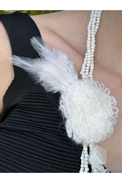 Gönülden Tasarım Bricked Flowered Ecru Women's Beaded Necklace 52 cm